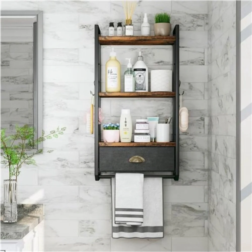 Bathroom Storage Organizer Wall Mounted, 3 Tier Bathroom Towel Rack Shelf